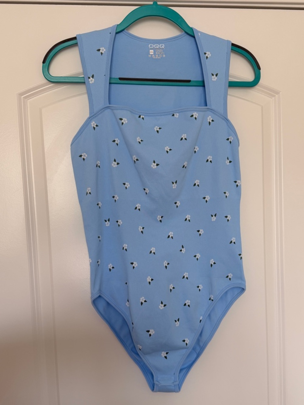 Light Blue Floral Square-Neck Bodysuit